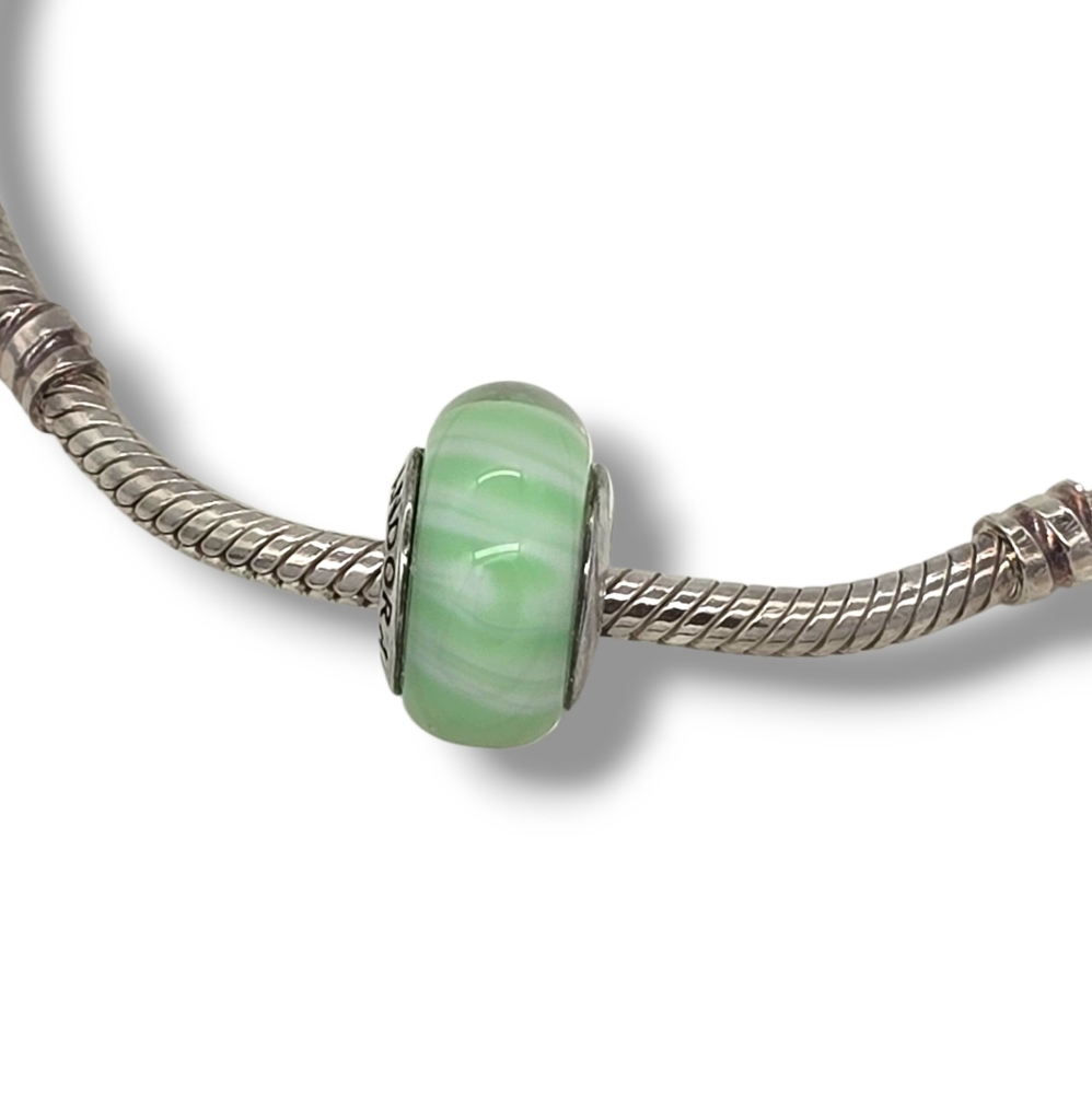 PANDORA Light Aqua/Green Candy Stripes Murano Glass Bead Charm S925 Retired - Picture 10 of 16